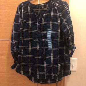 Nine West Navy Blue plaid shirt new without tags